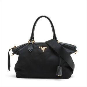 Prada Tessuto Nylon Leather Handbag Black